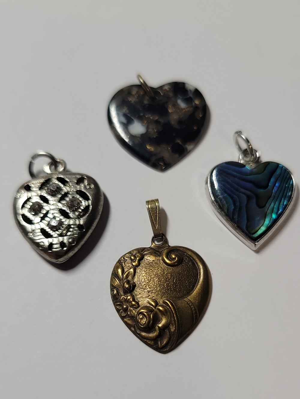 Assorted Heart Pendant Necklace Charms - Mixed Metallic and Abalone Colors